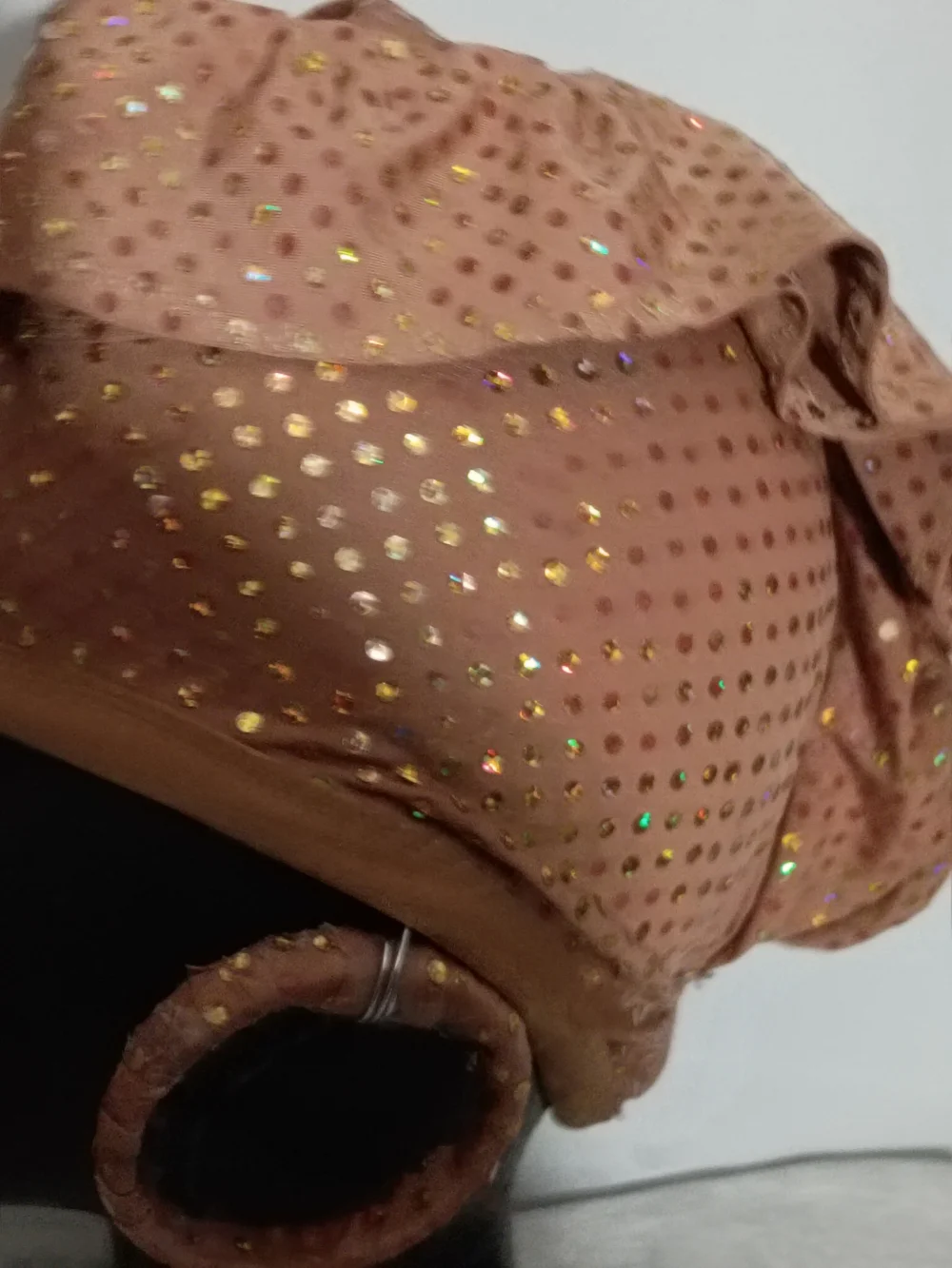 Women’s Fashion Headscarf with Gold Dots - Pink Brown